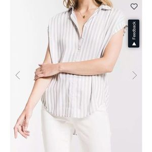 Striped Button Up - NWT - Size Med - White and Grey / Blue - Woven Short…